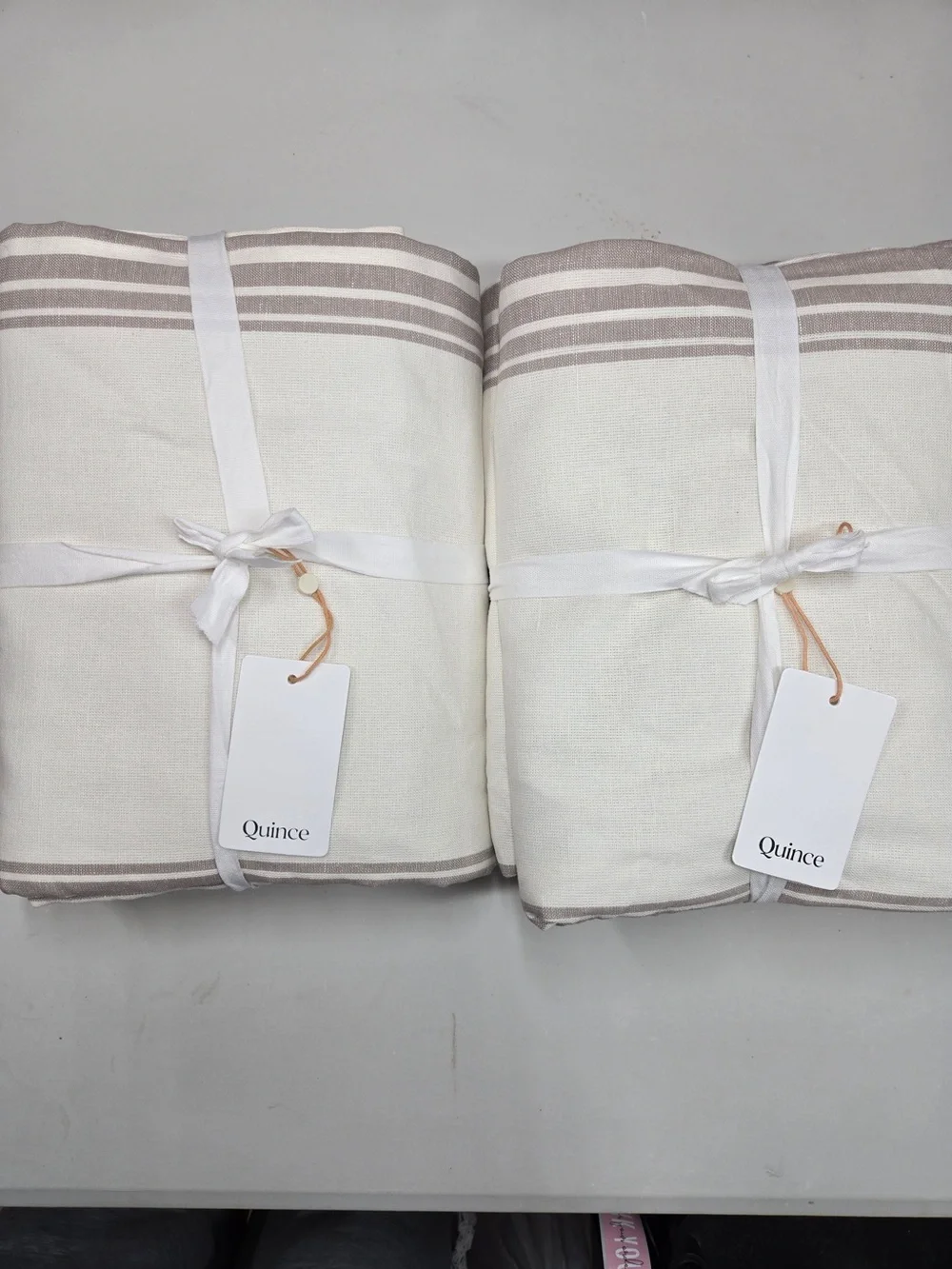 NWT QUINCE Set 2 48x96 Coastal Stripe Linen Cotton True Blackout Curtains 8657